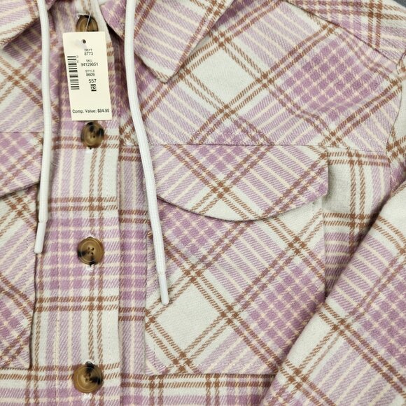 Aeropostale Hooded Button Up Flannel Shirt Womens XS Pink Check Cabincore Preppy - Picture 4 of 12
